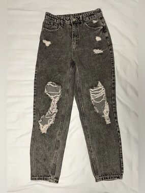 SHEIN High-Waisted Distressed Black Acid Wash Jeans